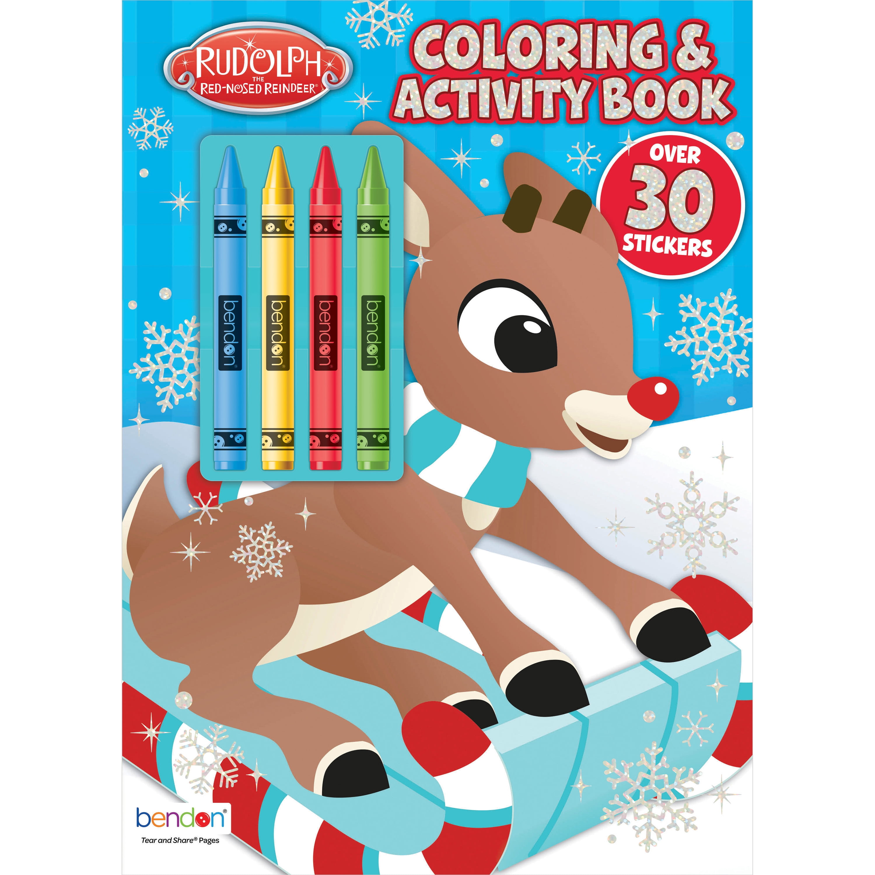 Rudolph the red nose reindeer page holiday coloring book with crayons paperback