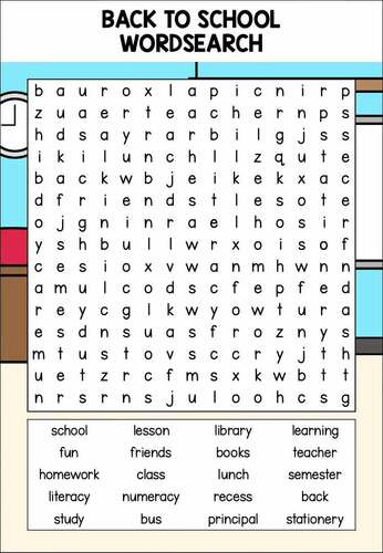 Back to school word search crossword coloring page