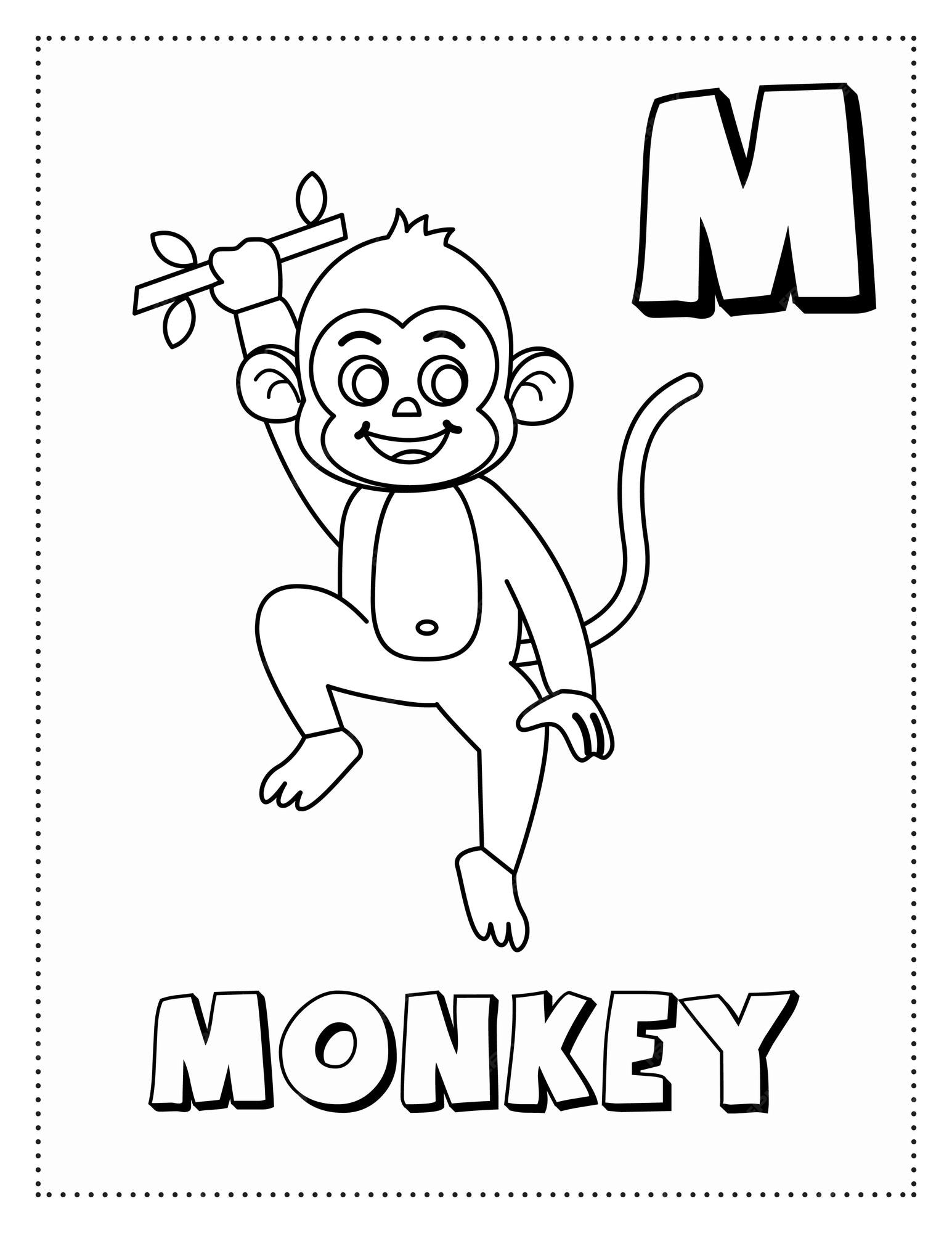 Premium vector letter m is for monkey coloring page coloring book letter animals for kids