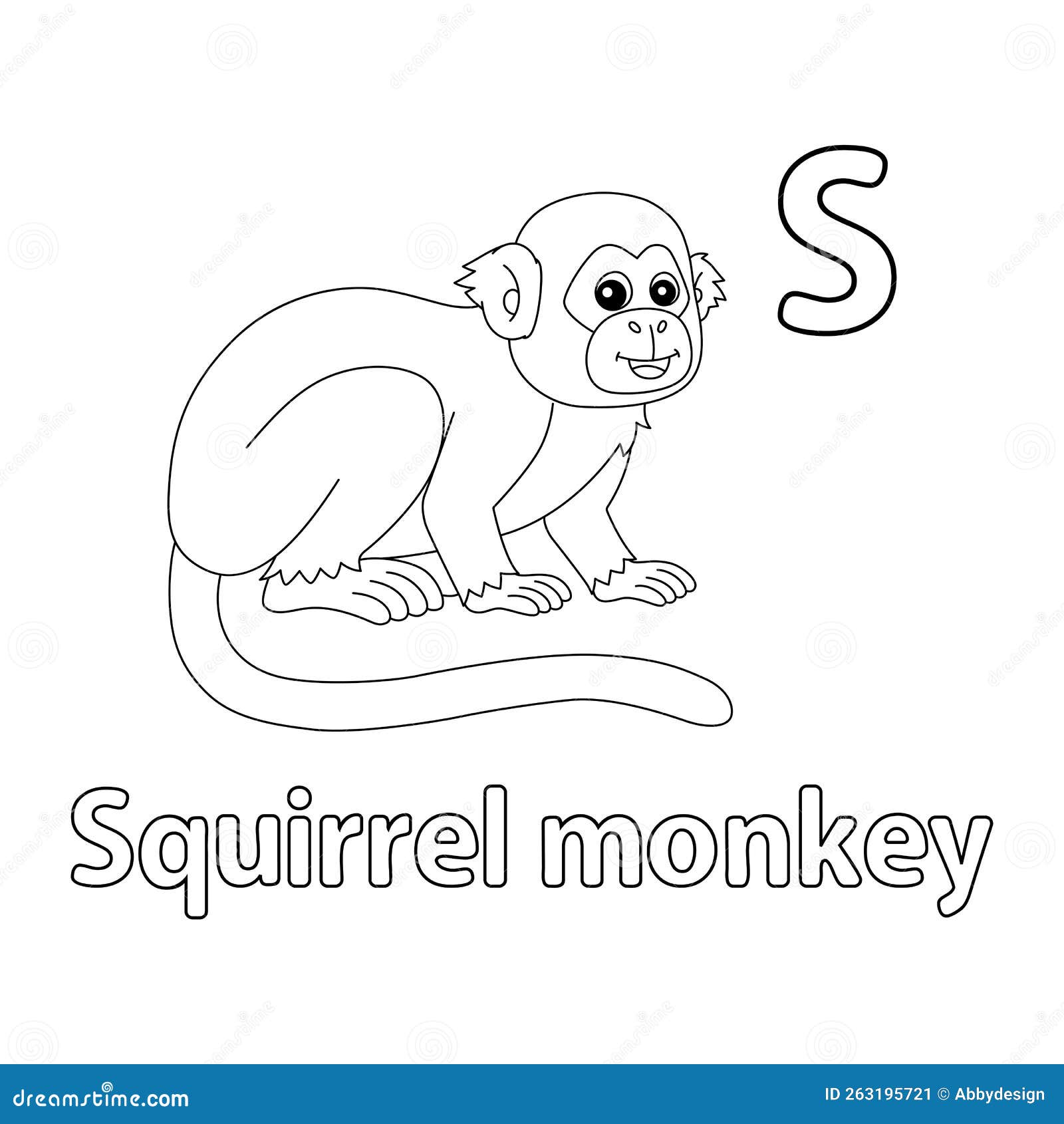 Squirrel monkey alphabet abc isolated coloring s stock vector