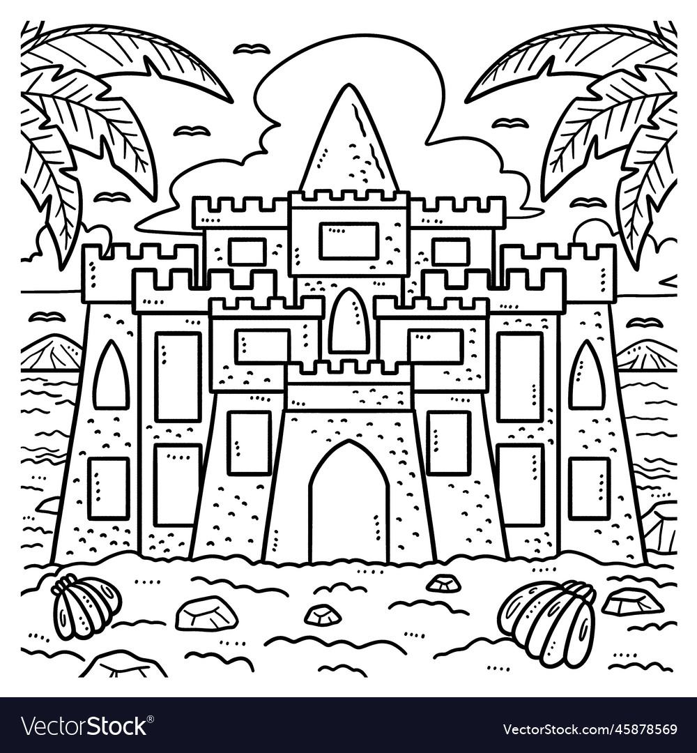 Summer sandcastle coloring page for kids vector image