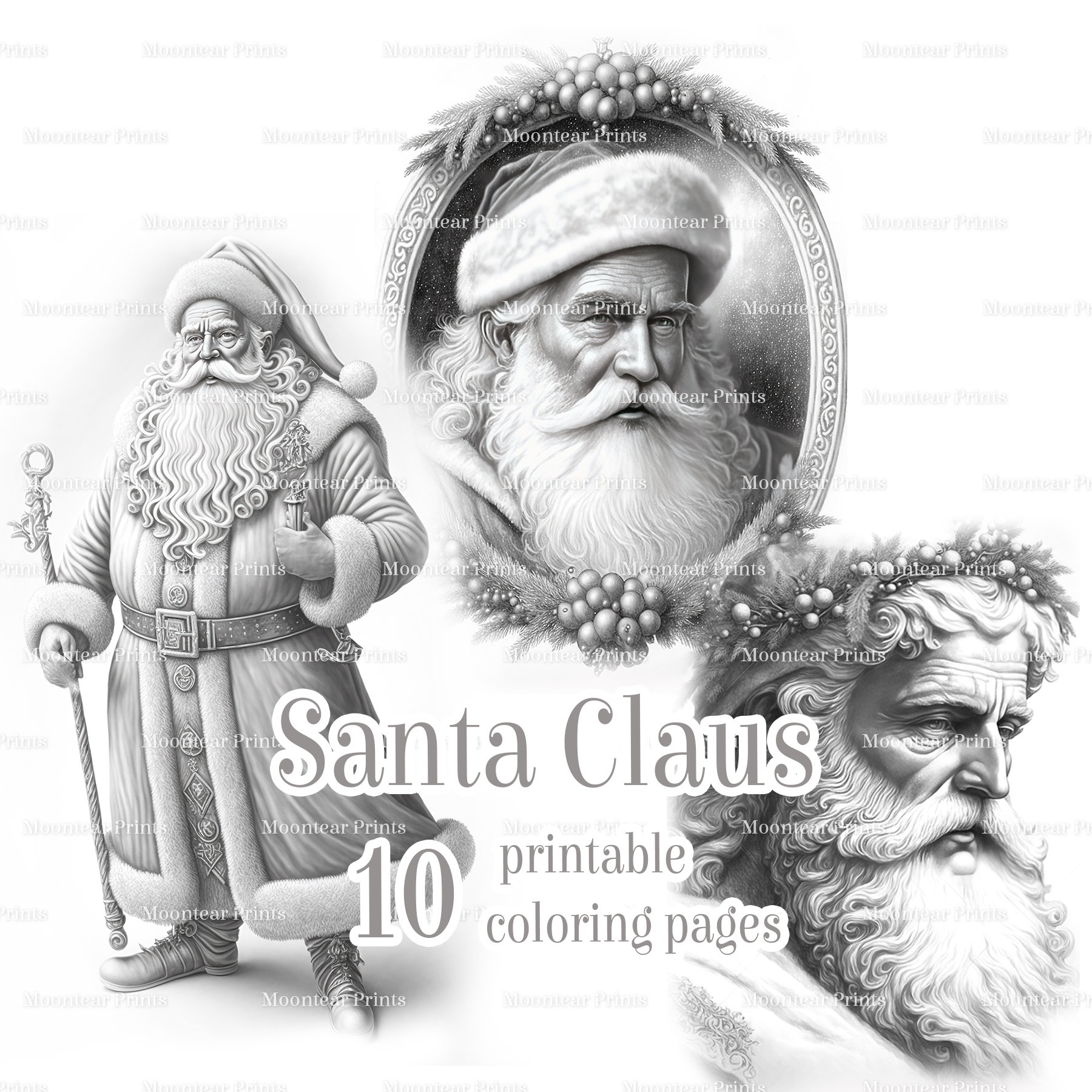 Grayscale santa claus coloring pages vintage style illustration printable pdf coloring pages for kids and adults ai generated images