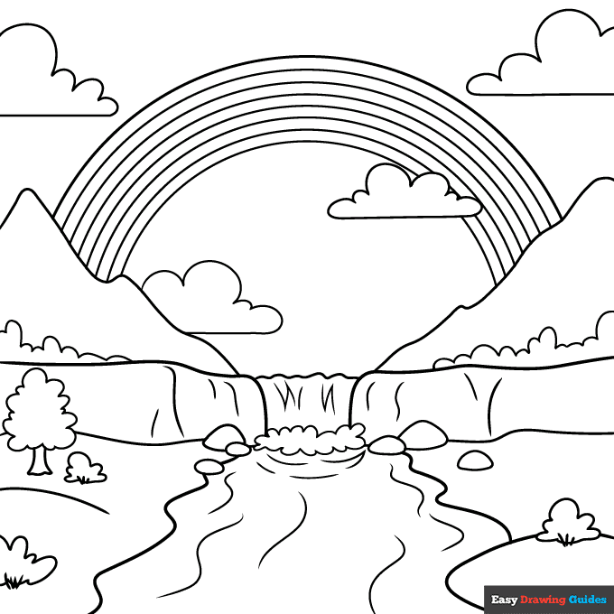 Easy rainbow scenery coloring page easy drawing guides