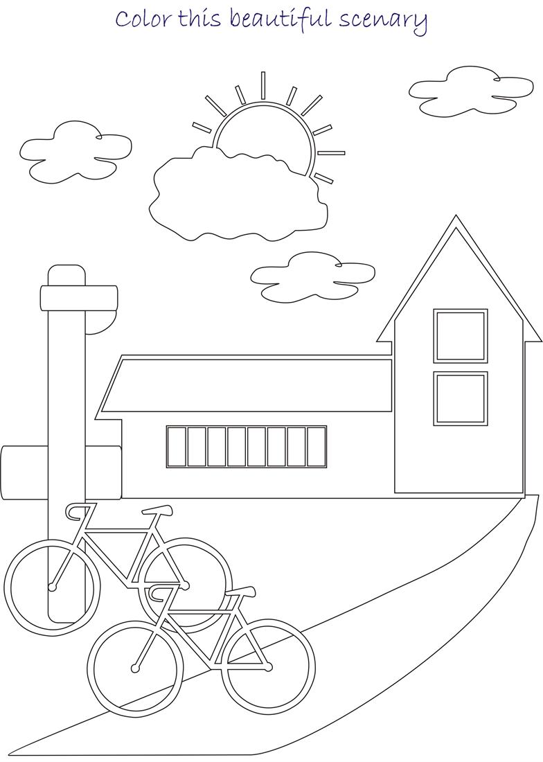 Beautiful scenery coloring page for kids