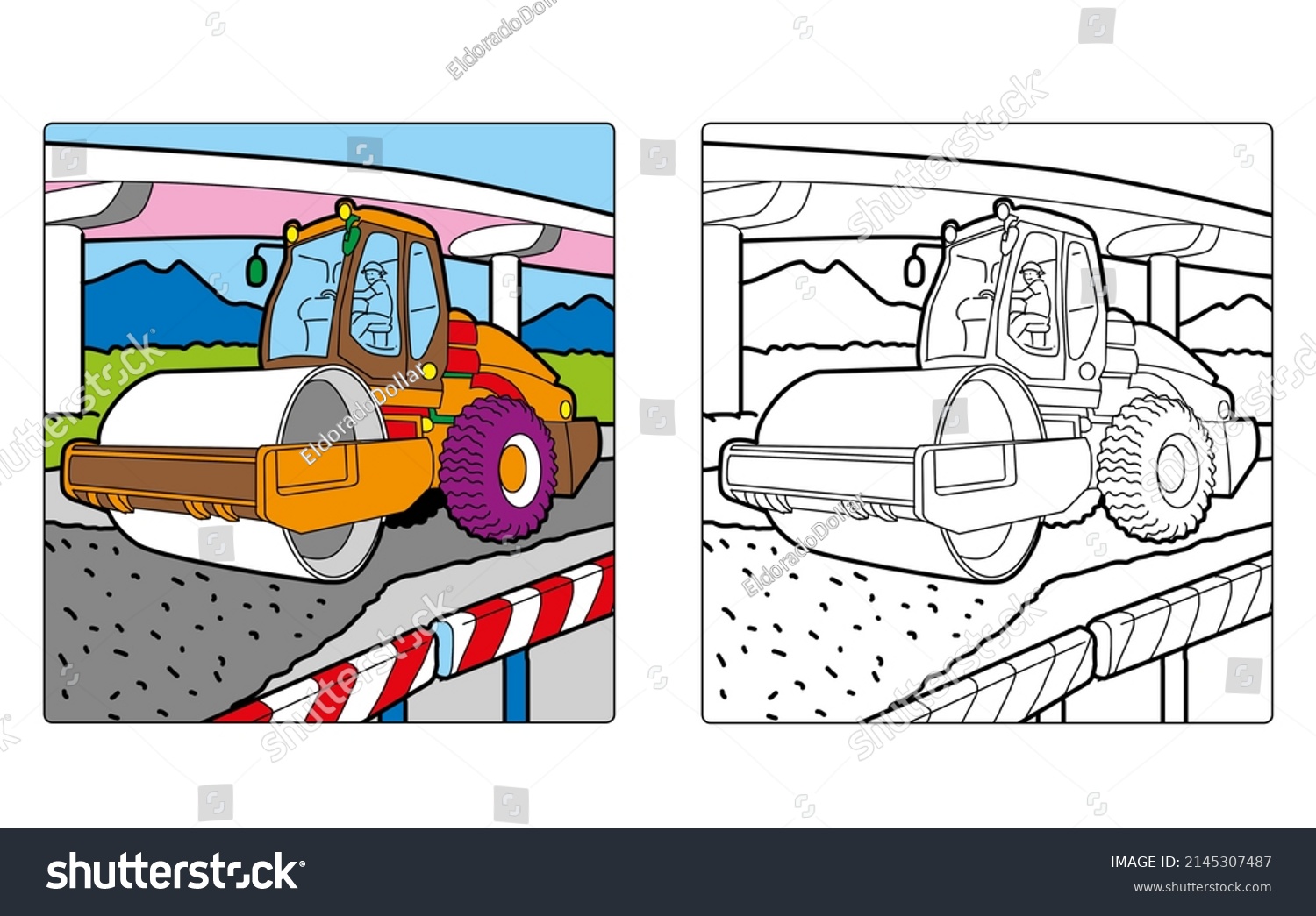 Coloring book childrean tractors truck vehicles stock illustration