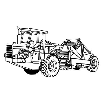 Illustration vector doodles hand drawn of wheel tractor scraper vector