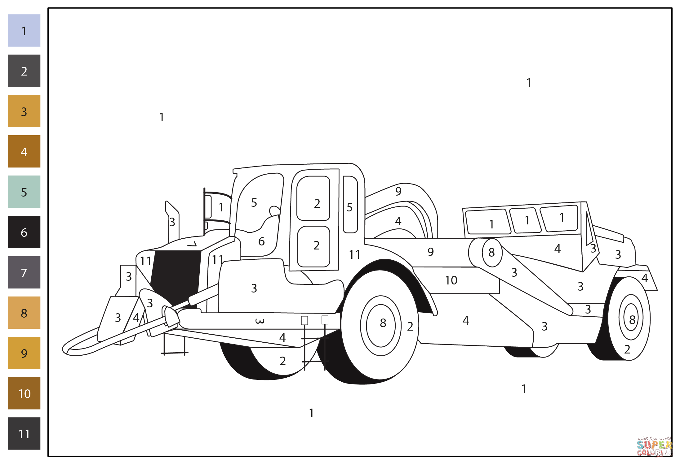 Scraper machine color by number coloring page free printable coloring pages