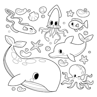 Sea animals coloring pages vectors illustrations for free download