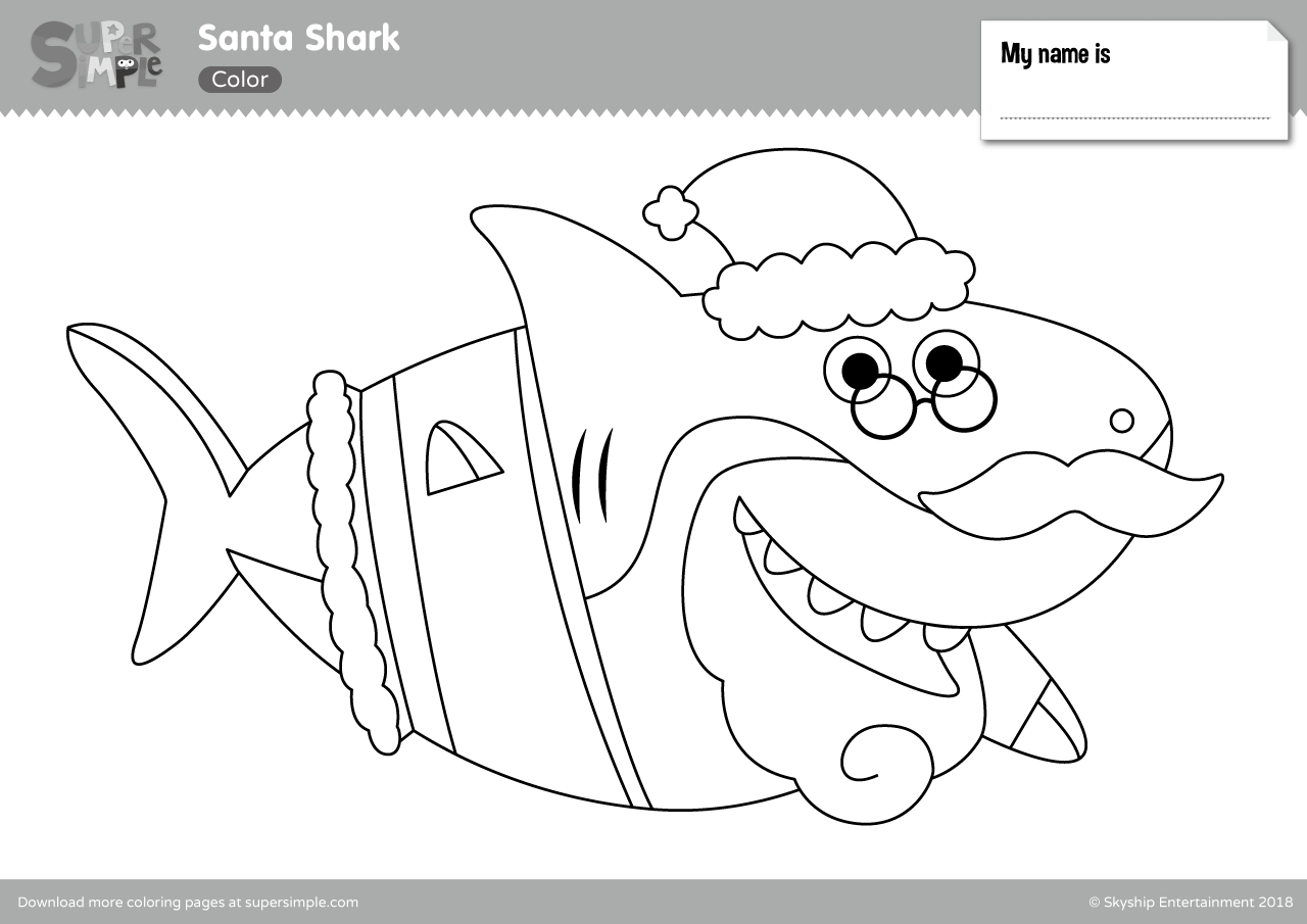 Santa shark coloring pages