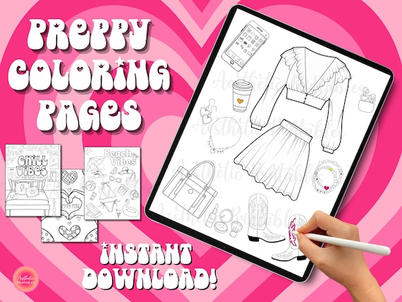 Preppy coloring sheets aesthetic coloring pages coloring