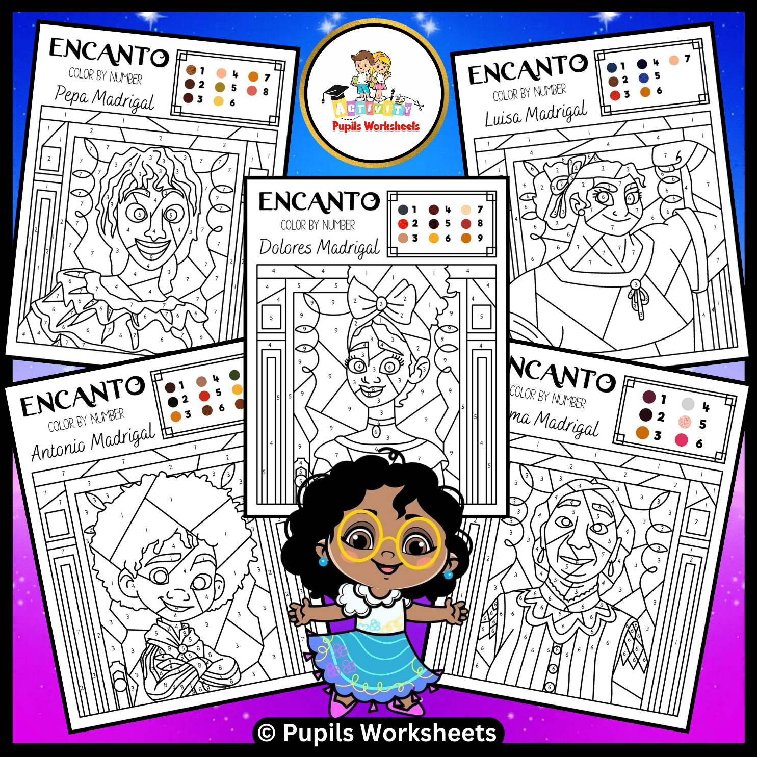 Encanto color by number acitivies i printable coloring pages math worksheets made by teachers