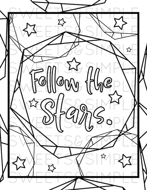 Follow the stars coloring page star coloring sheet adult coloring printable instant download