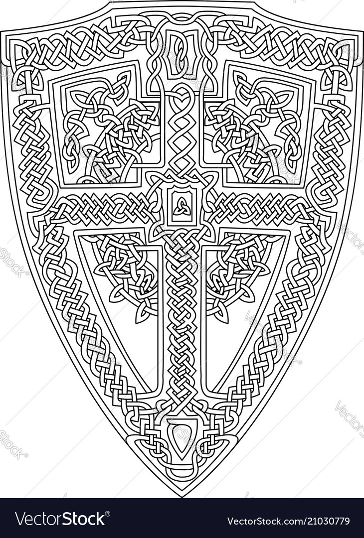 Coloring book page with celtic shield royalty free vector