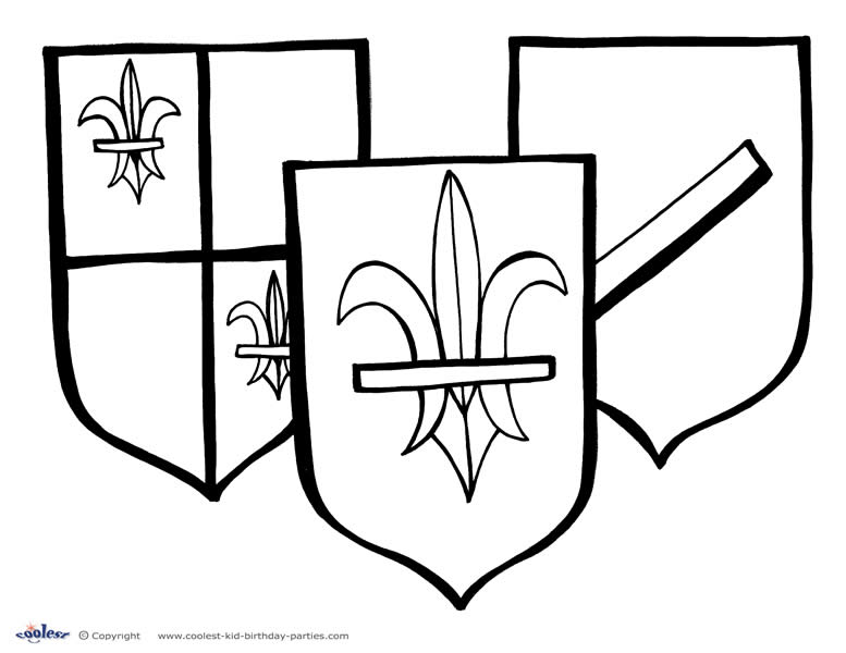 Printable medieval shields coloring page