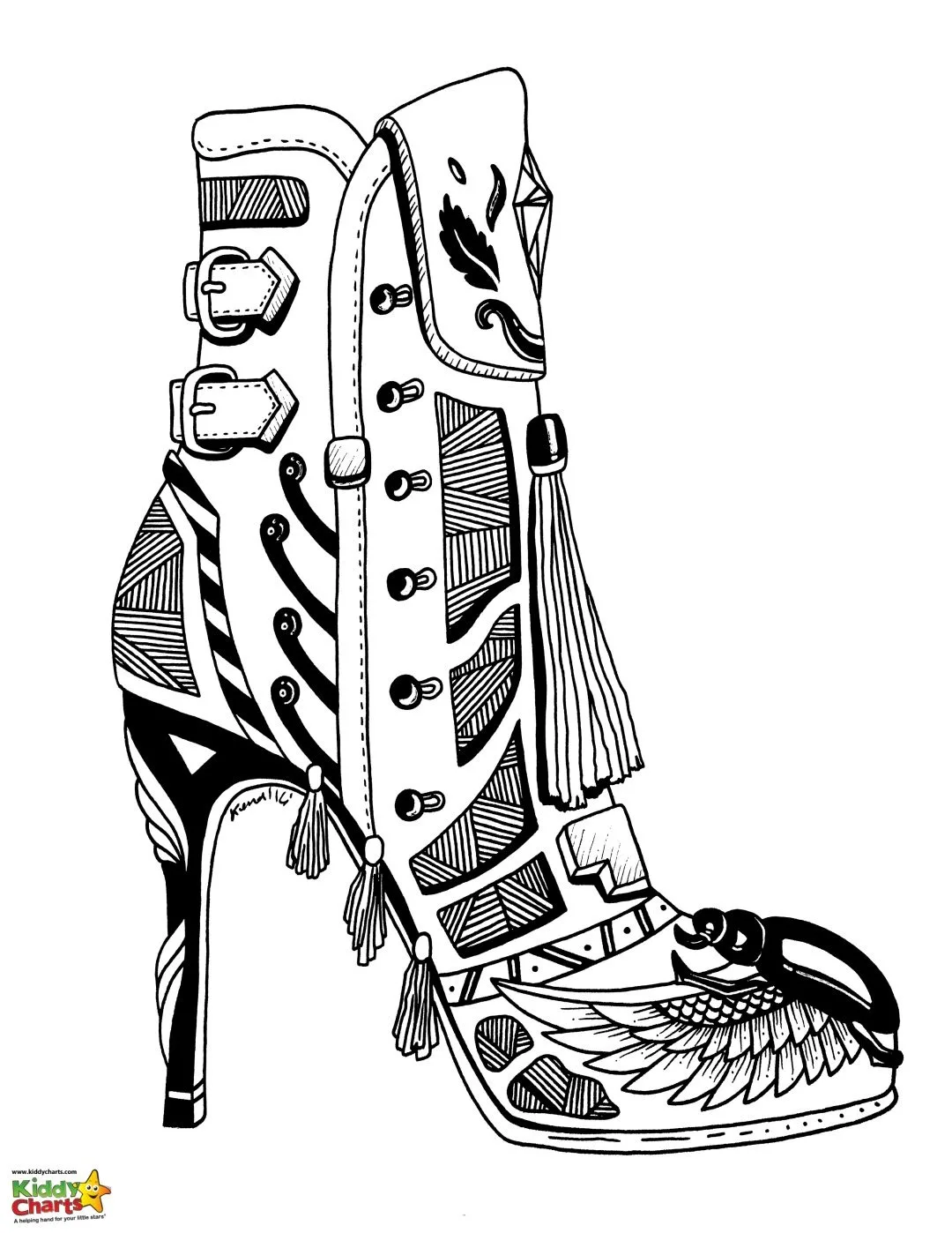 High heel shoe coloring pages for adults and kids