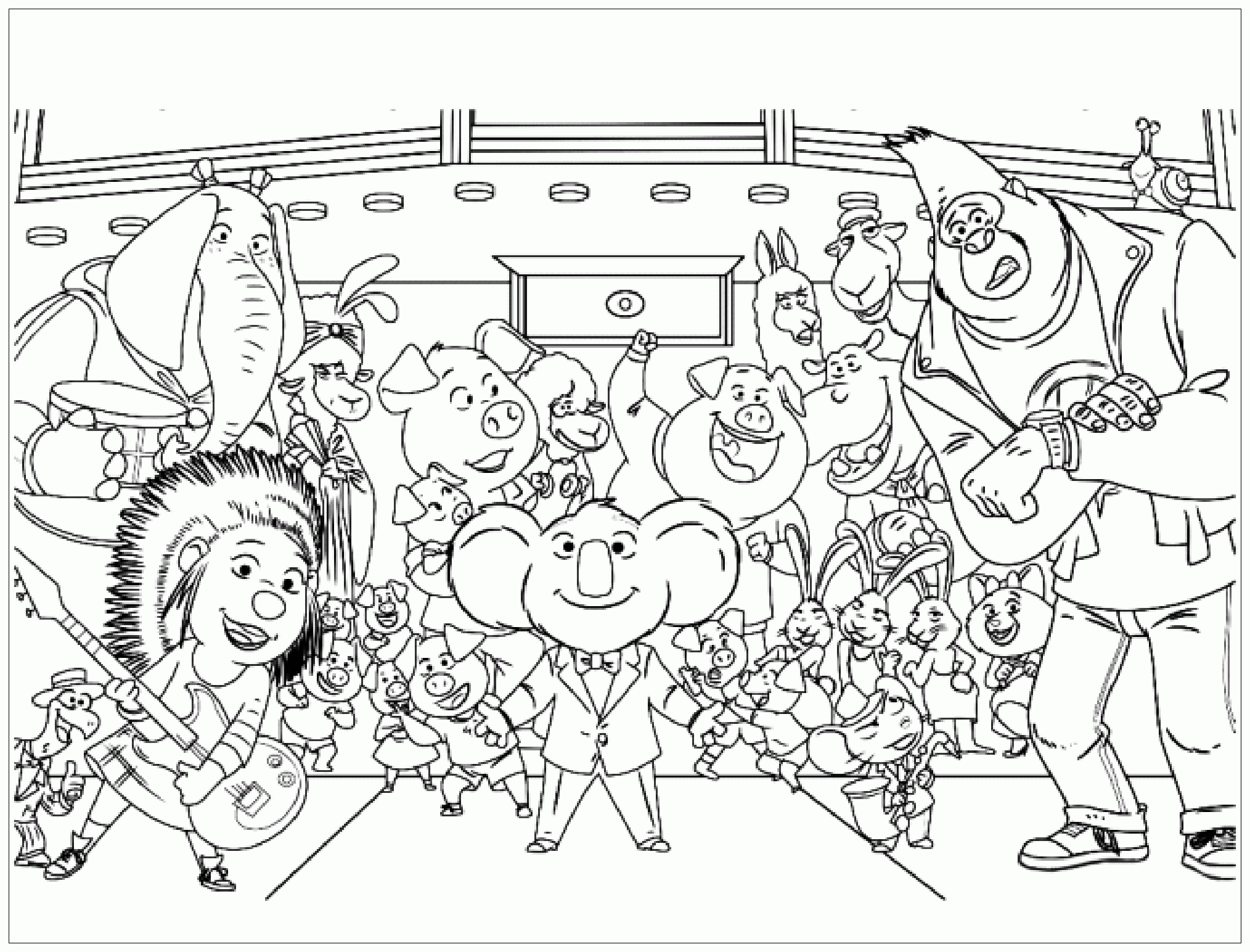 Printable coloring pages of tous en scãne for children