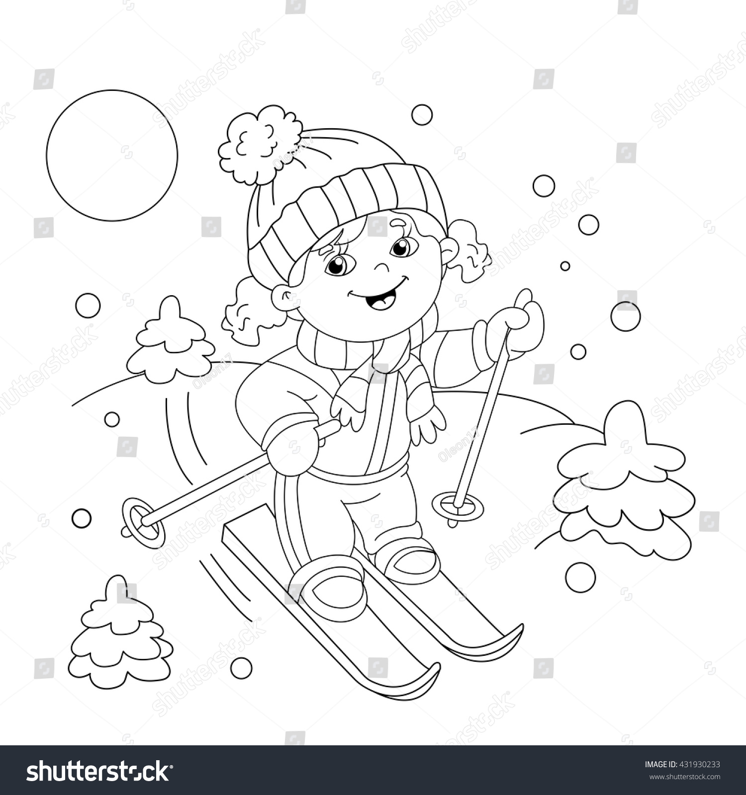 Coloring page outline cartoon girl riding stock vector royalty free