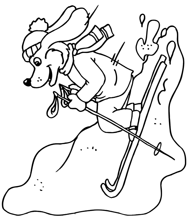 Skiing coloring page dog skier