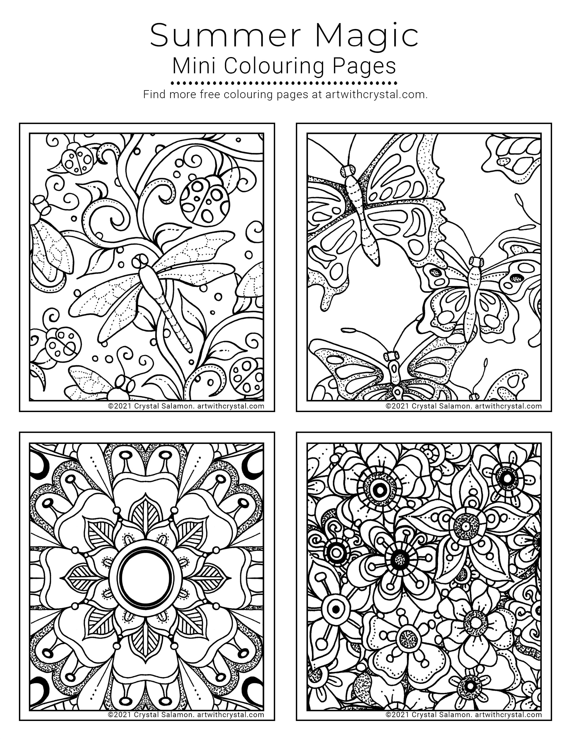 Free mini coloring pages for adults and kids summer magic