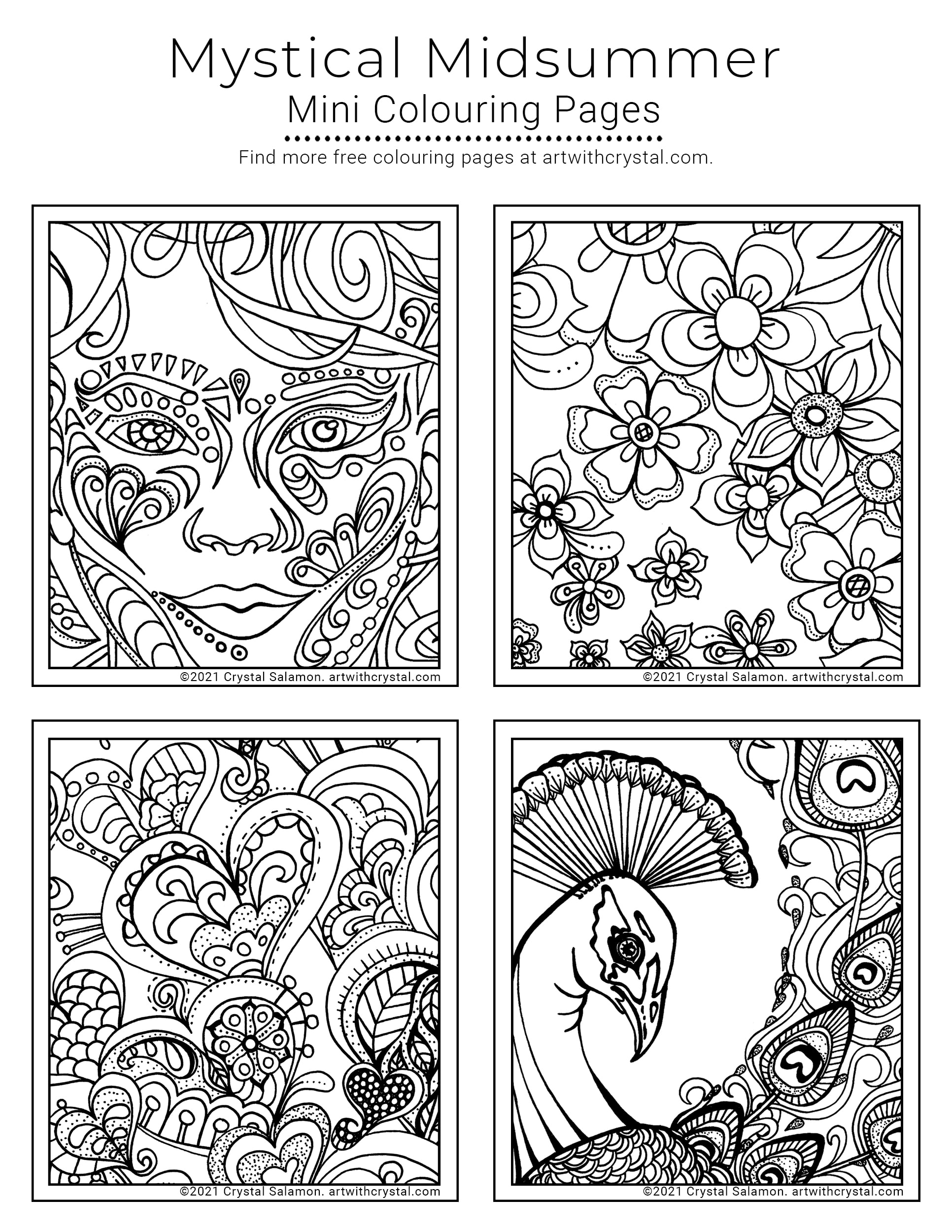 Free mini coloring pages for adults and kids mystical midsummer