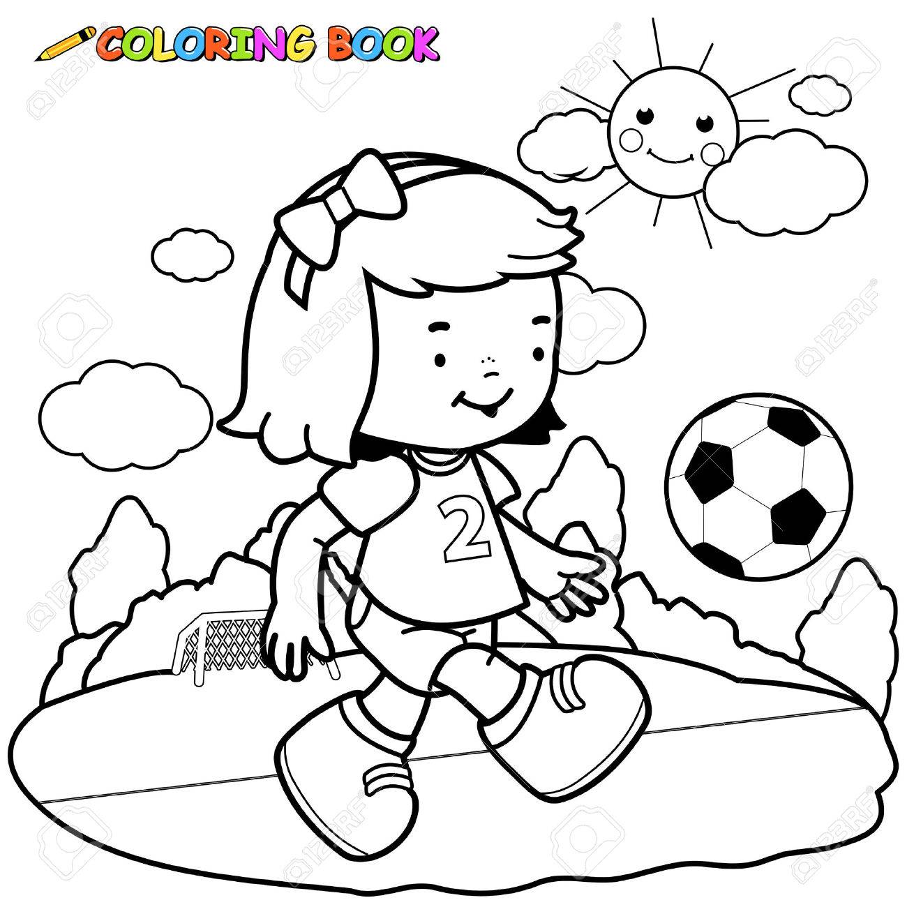 Girl soccer player coloring page royalty free svg cliparts vectors and stock illustration image