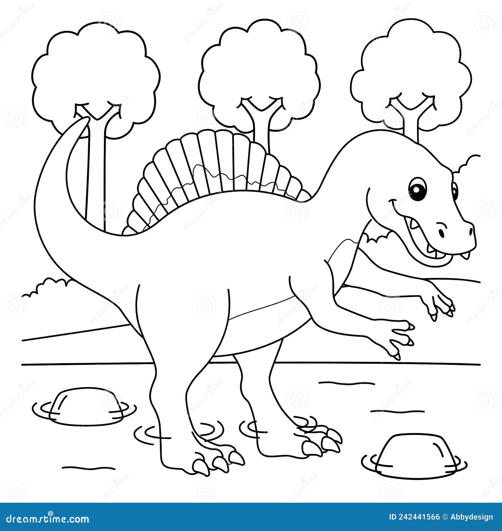 Spinosaurus coloring page for kids stock vector