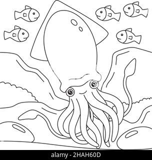 Giant squid coloring page for kids stock vector image art