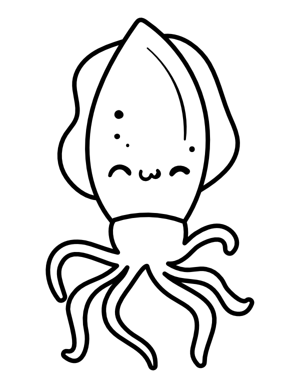 Printable kawaii squid coloring page