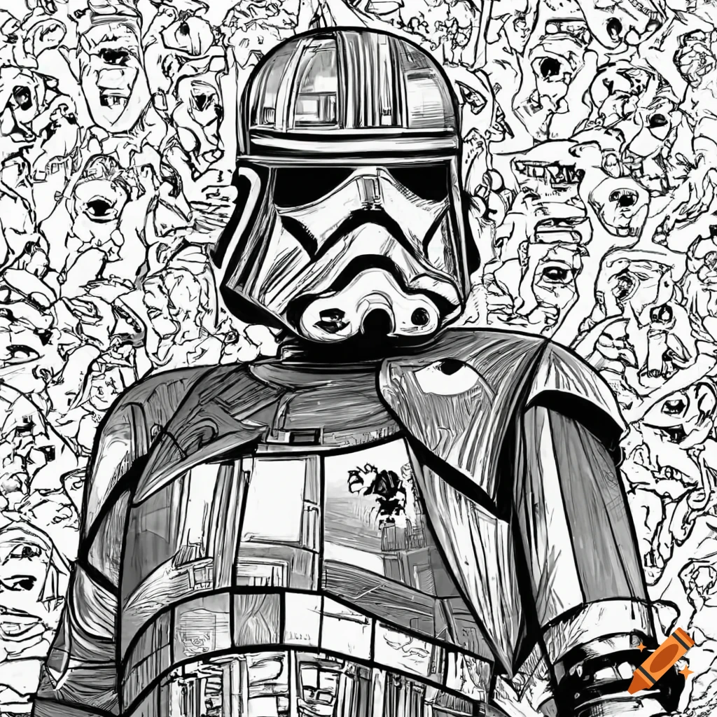 A black and white star wars coloring page on