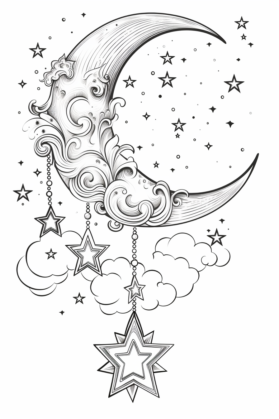 Moon and stars coloring page for adults ðñðððððº