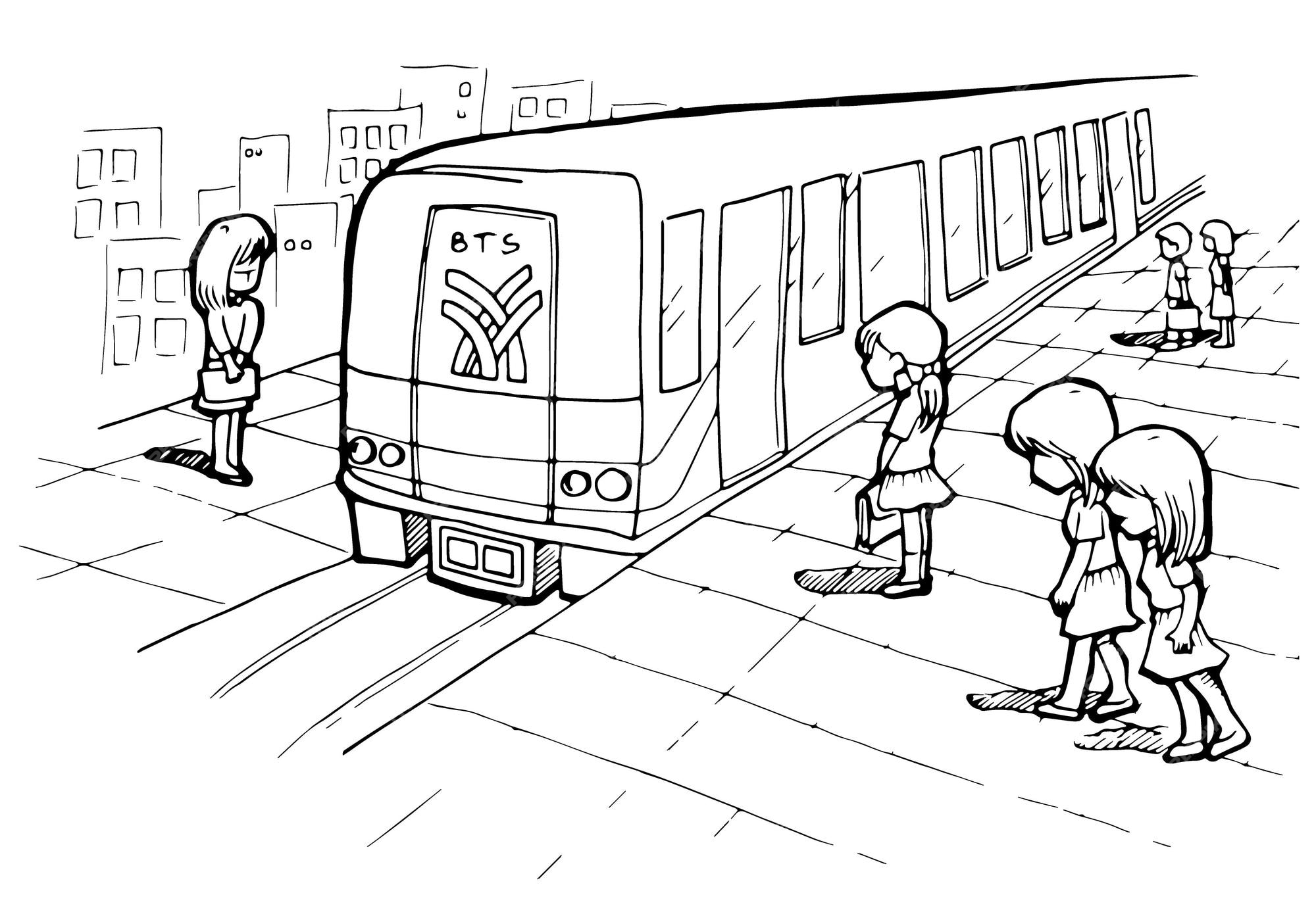 Premium vector train station cartoon doodle kawaii coloring page cute illustration drawing character manga