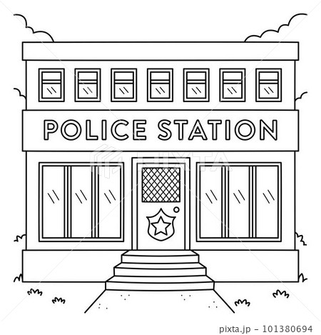 Police station coloring page for kids