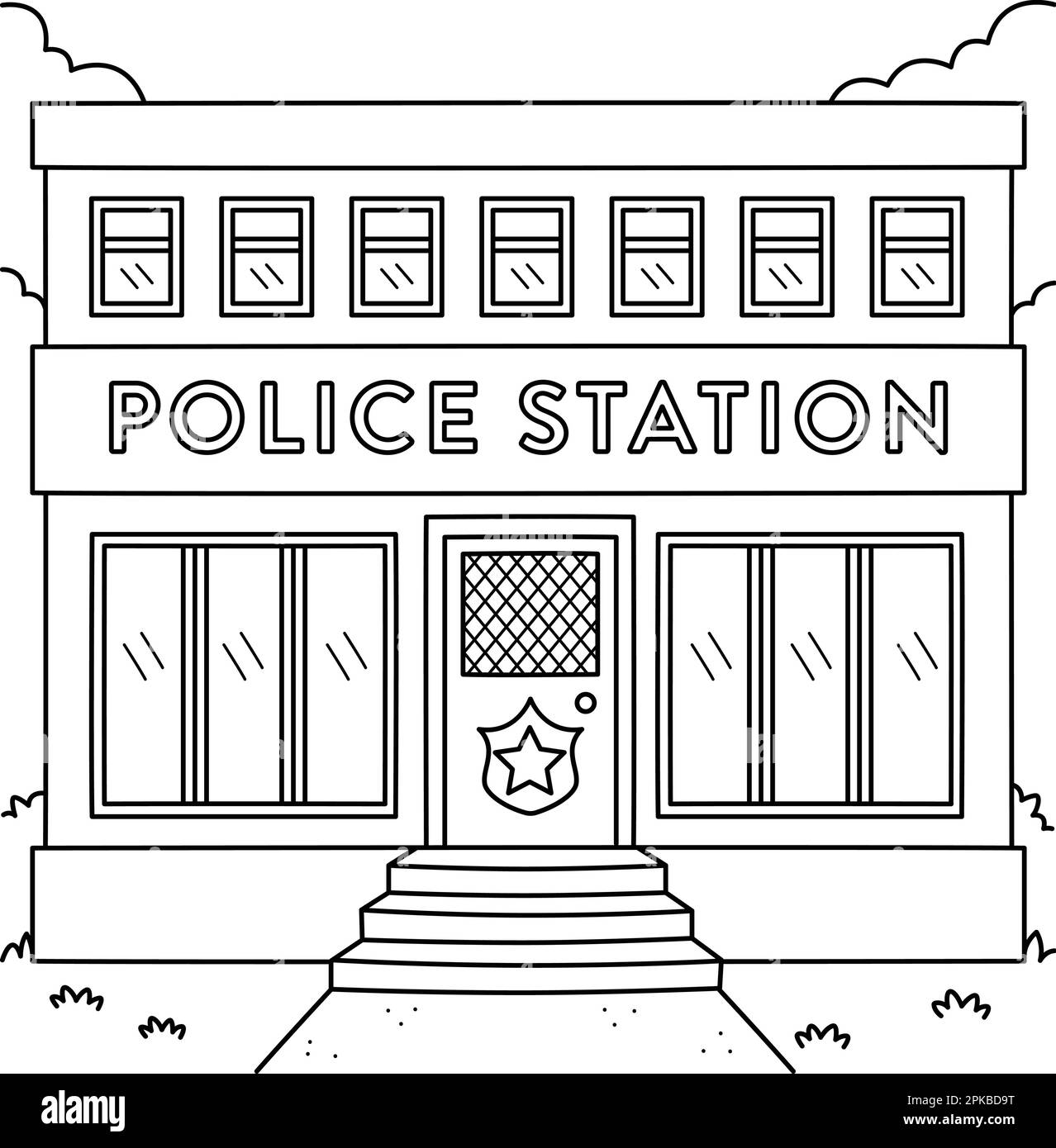 Police station coloring page for kids stock vector image art