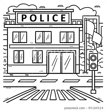 Police station coloring page for kids