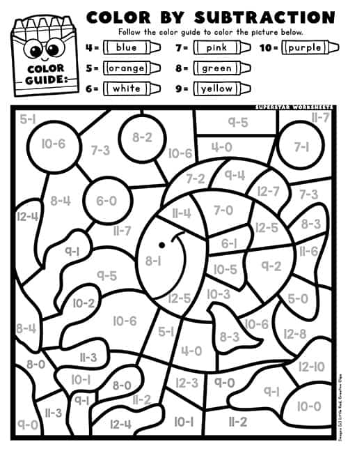 Subtraction color by number