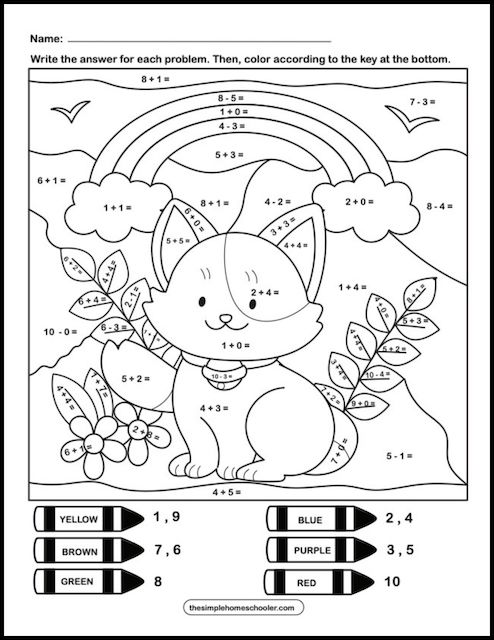 Free mixed addition and subtraction color by number worksheets