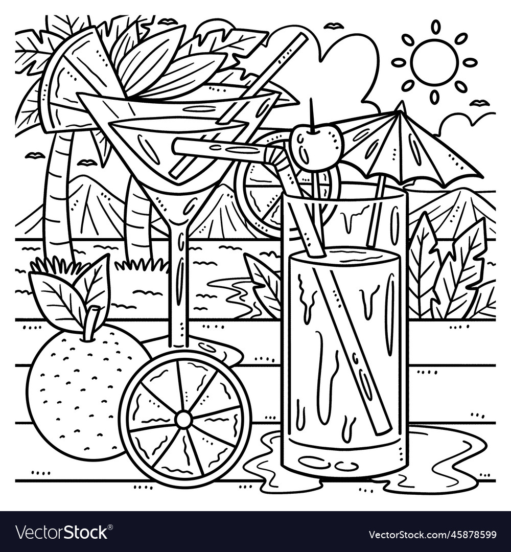 Summer cocktail on the beach coloring page vector image