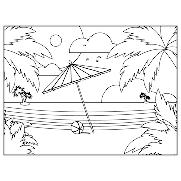 Premium vector summer beach coloring pages for kids