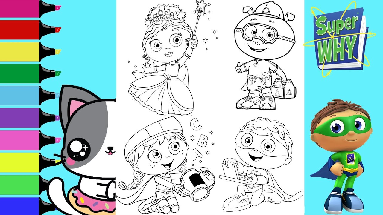 Coloring super why red riding whyatt princess presto alpha pig coloring book copilation sdjr