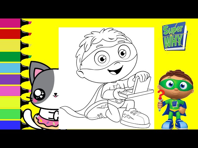 Coloring super why whyatt beanstalk superhero coloring book page sprinkled donuts jr