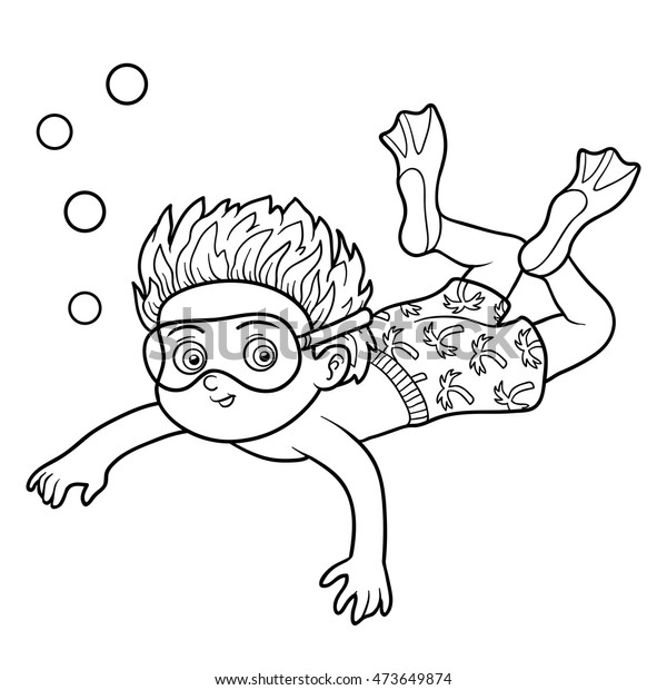 Hakuun coloring book children little boy swimming liittyvã vektorikuva rojaltivapaa