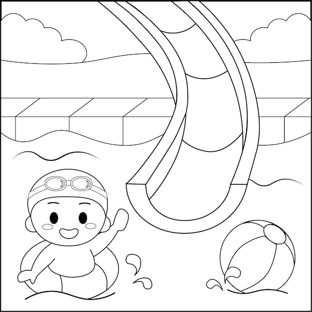 Premium vector hand drawn swimming pool outline doodle coloring page