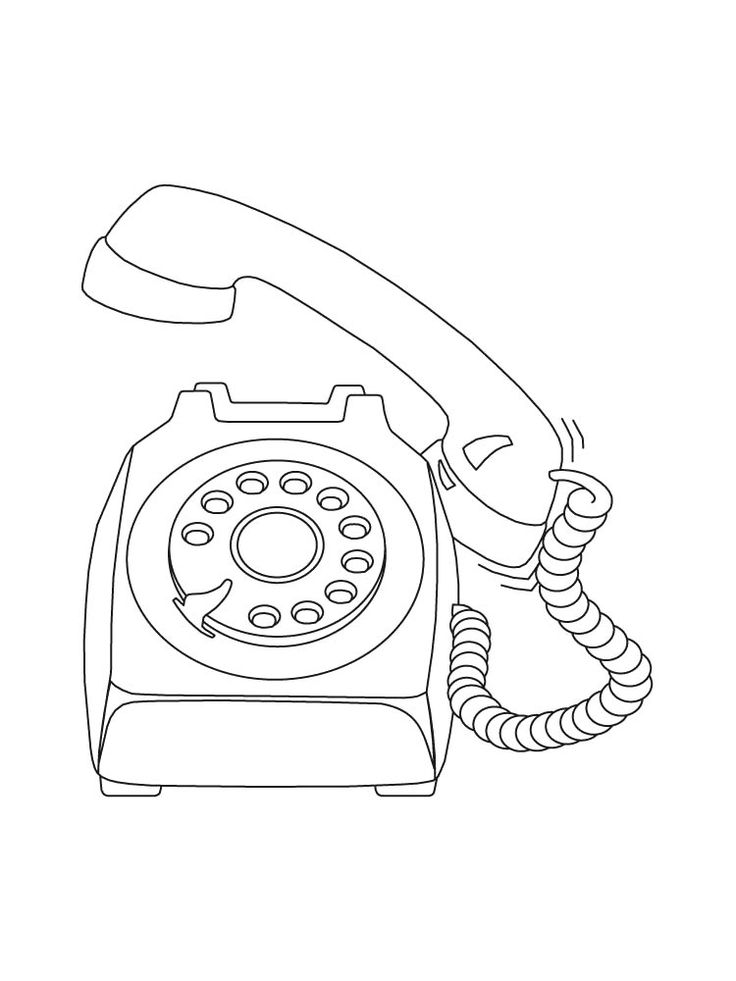 Wired dial telephone with a raised handset coloring page telephone drawing phone art retro phone