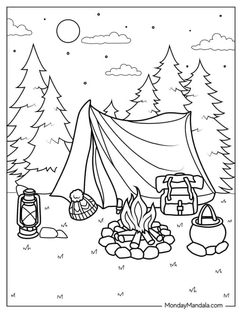 Camping hiking coloring pages free pdf printables