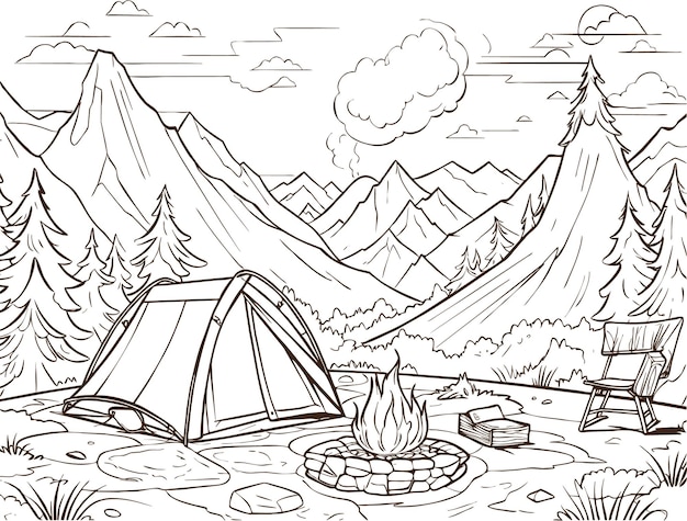 Tent coloring pages vectors illustrations for free download