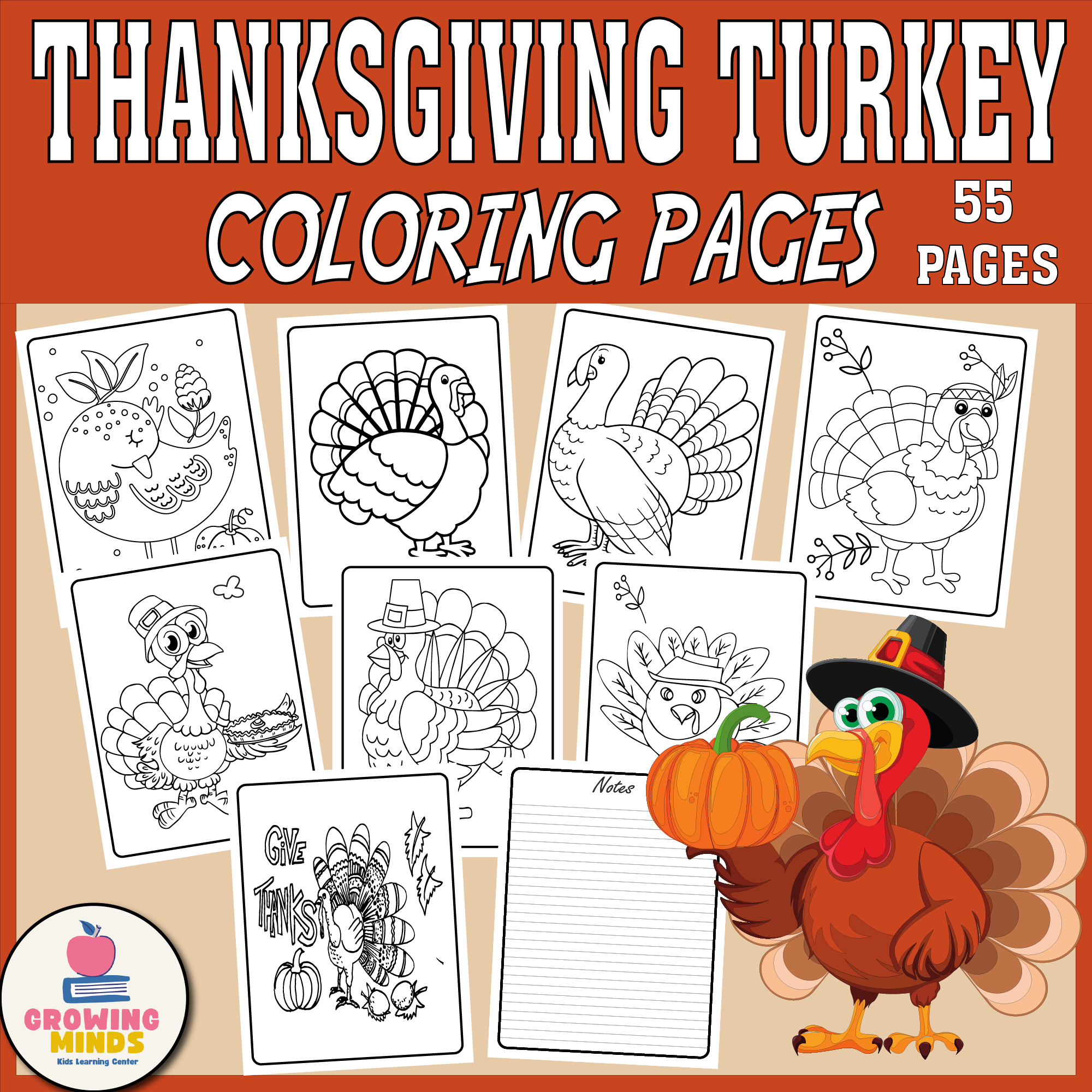 Thanksgiving turkey coloring pages writing notes