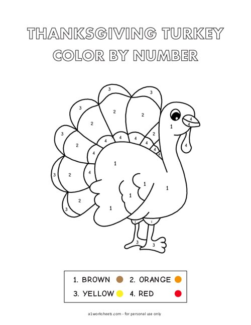 Turkey color by number worksheet