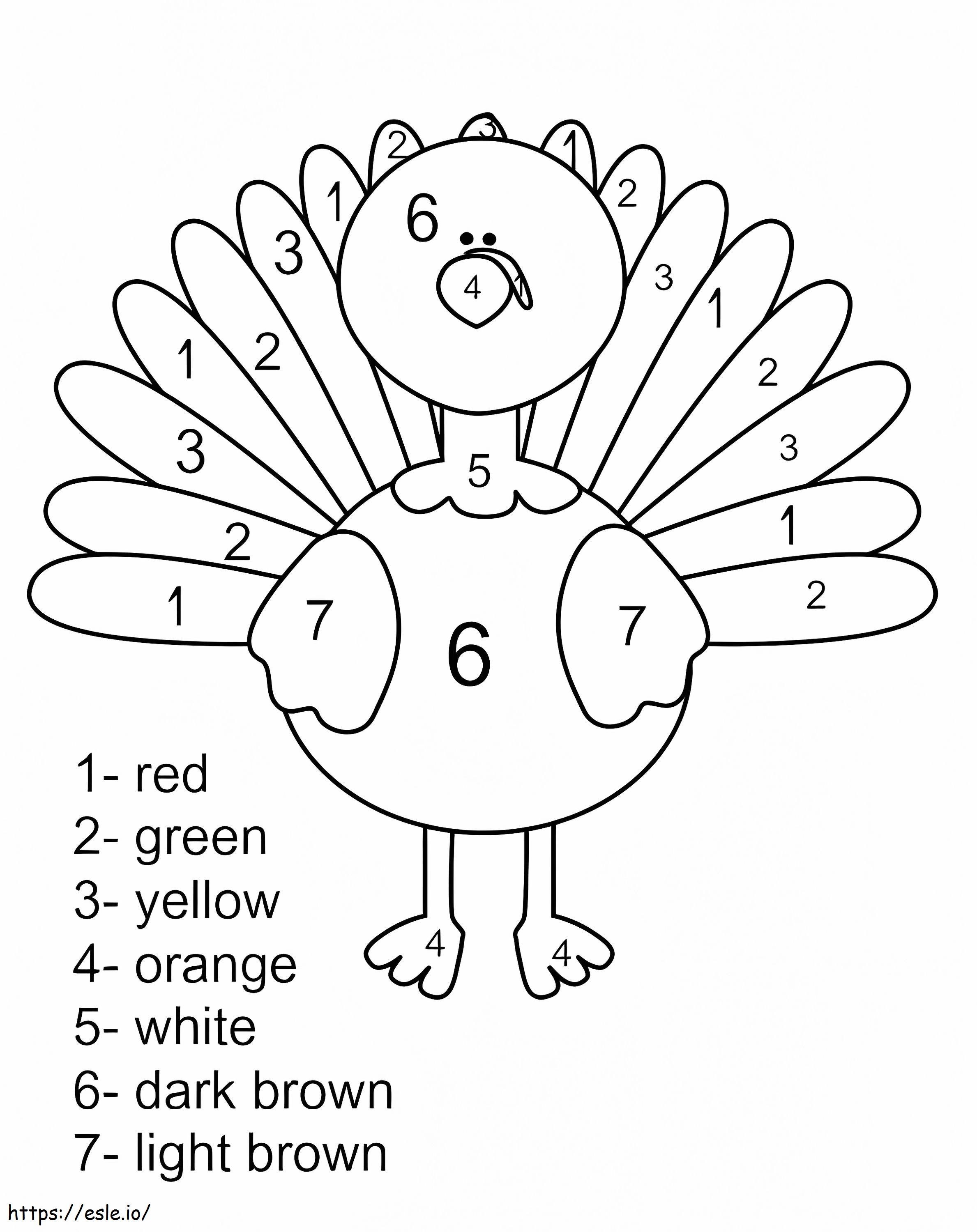 Easy turkey thanksgiving color by number coloring page