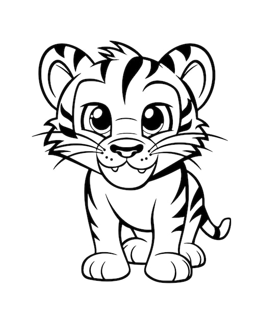 Premium vector hand drawn vector coloring page of cartoonish tiger cub