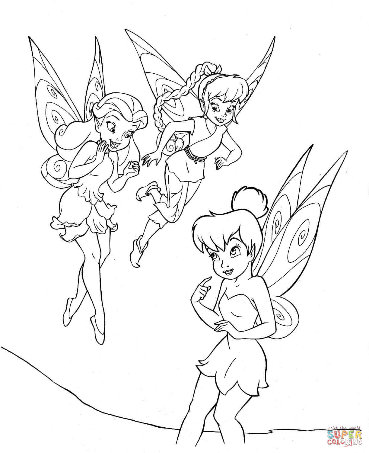 Tinkerbell with friends coloring page free printable coloring pages